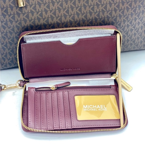 Michael Kors Kenly Large Logo Tote Shoulder Bag and Wallet Set Merlot - Picture 4 of 11